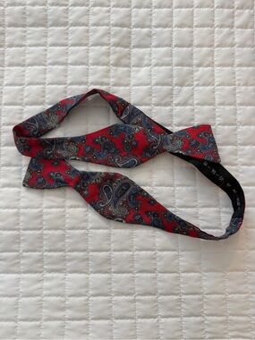 Red and blue paisley silk bow tie